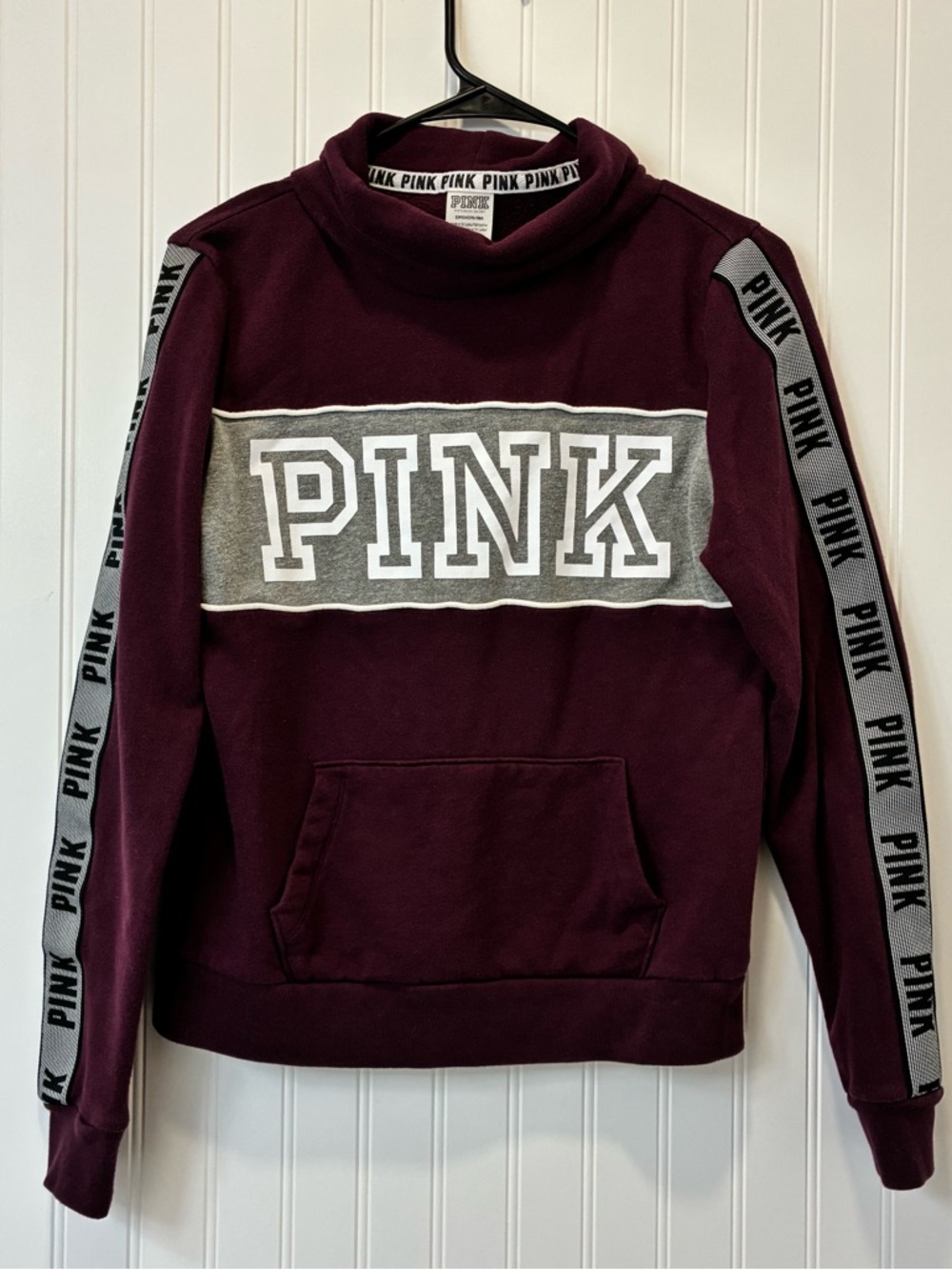 Victoria's Secret PINK Maroon Pullover Sweatshirt with White Logo Trim